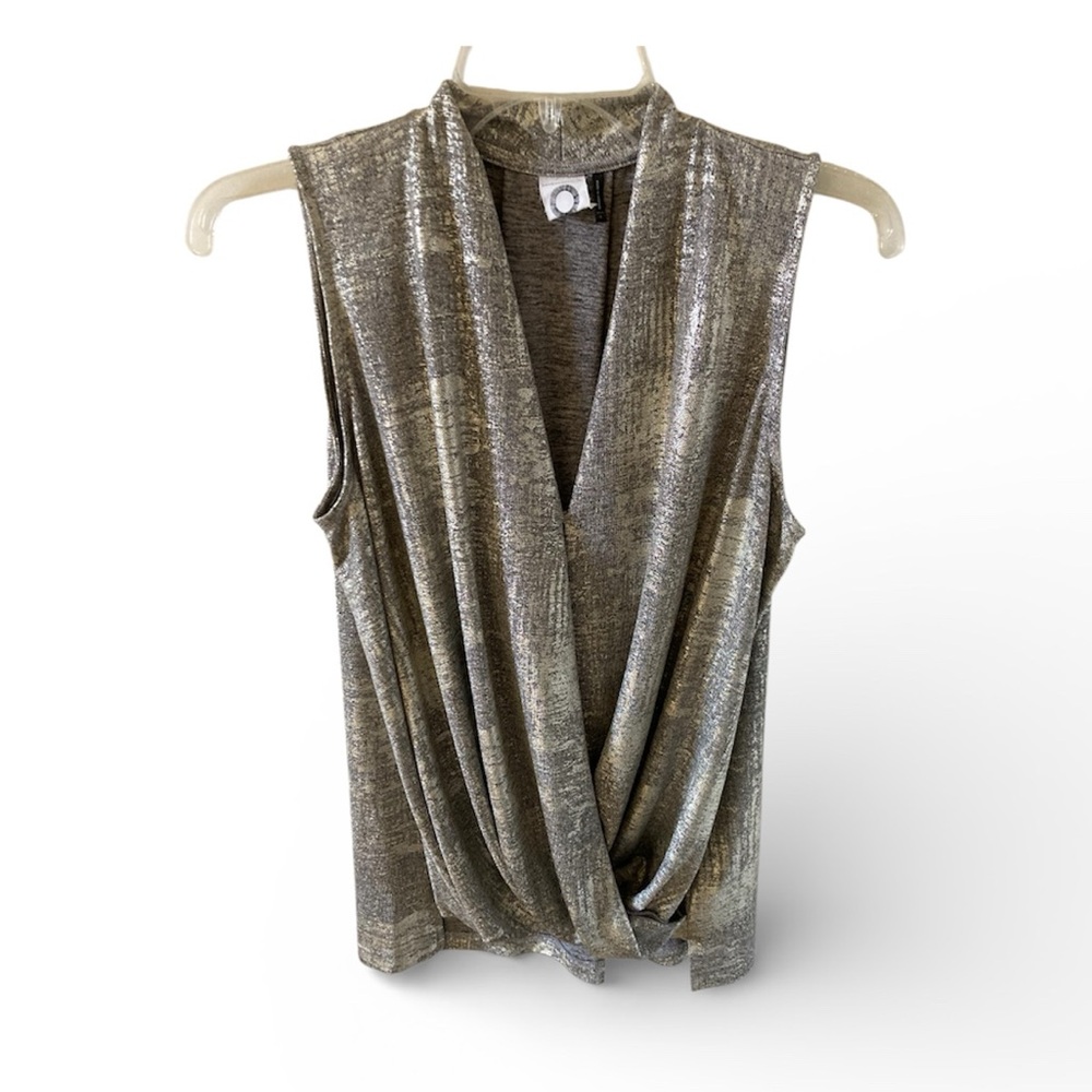 Anthropologie Akemi + Kin Tinsel Wrap Shimmer Top Gold / Silver Metallic S
